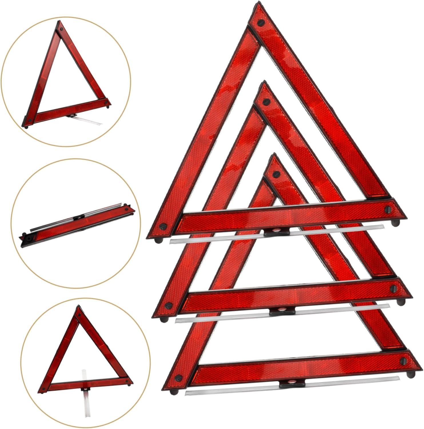 3pcs Roadside Safety Reflective Triangle Emergency Warning Sign for Car High Reflectivity Road Warning Triangles for Traffic Safety and Emergency Use