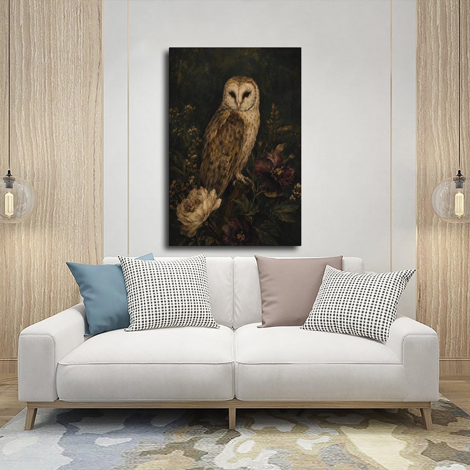 Poster di tela floreale scuro del barbagianni per il regalo della decorazione domestica | Stile cornice, diverse dimensioni, diversi stili di cornice, arte da parete, immagine decorativa, decorazione per la casa