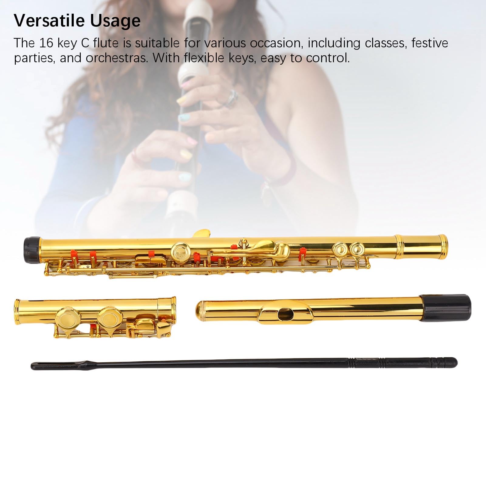 Fabater C Flautas, Agujero Cerrado 16 Llaves Flauta para Niños Principiantes, Instrumento de Flauta de Alumno Dorado, Incluye Estuche de Transporte, Varilla de Sonda, Cuproyickel