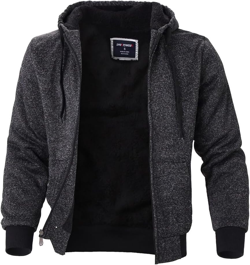 Facitisu Heavyweight Sherpa Lined Fleece Hoodie Sweatshirts for Men Winter Zip Plus Size Jacket