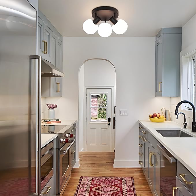 Deboola Deckenstrahler 3-vlammig, zwarte vintage design plafondlamp met rond glas, 350° draaibare spots voor hal, slaapkamer, woonkamer (zonder lamp) photo 2