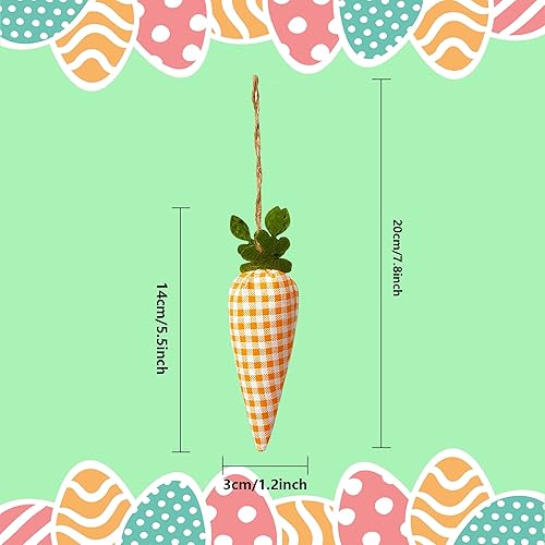 Miniatura 2 de SHANGXING 16 adornos colgantes de zanahoria de Pascua, patrón de estampado a cuadros, mini zanahoria artificial, adornos colgantes para fiesta de