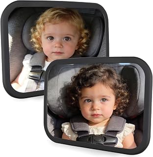 Plantureco Baby Car Mirror for Rear Facing Infant with Wide Crystal Clear View, Shatterproof, Adjustable, Safety and Stable, Crash Tested and Certified 2Pcs (Black)