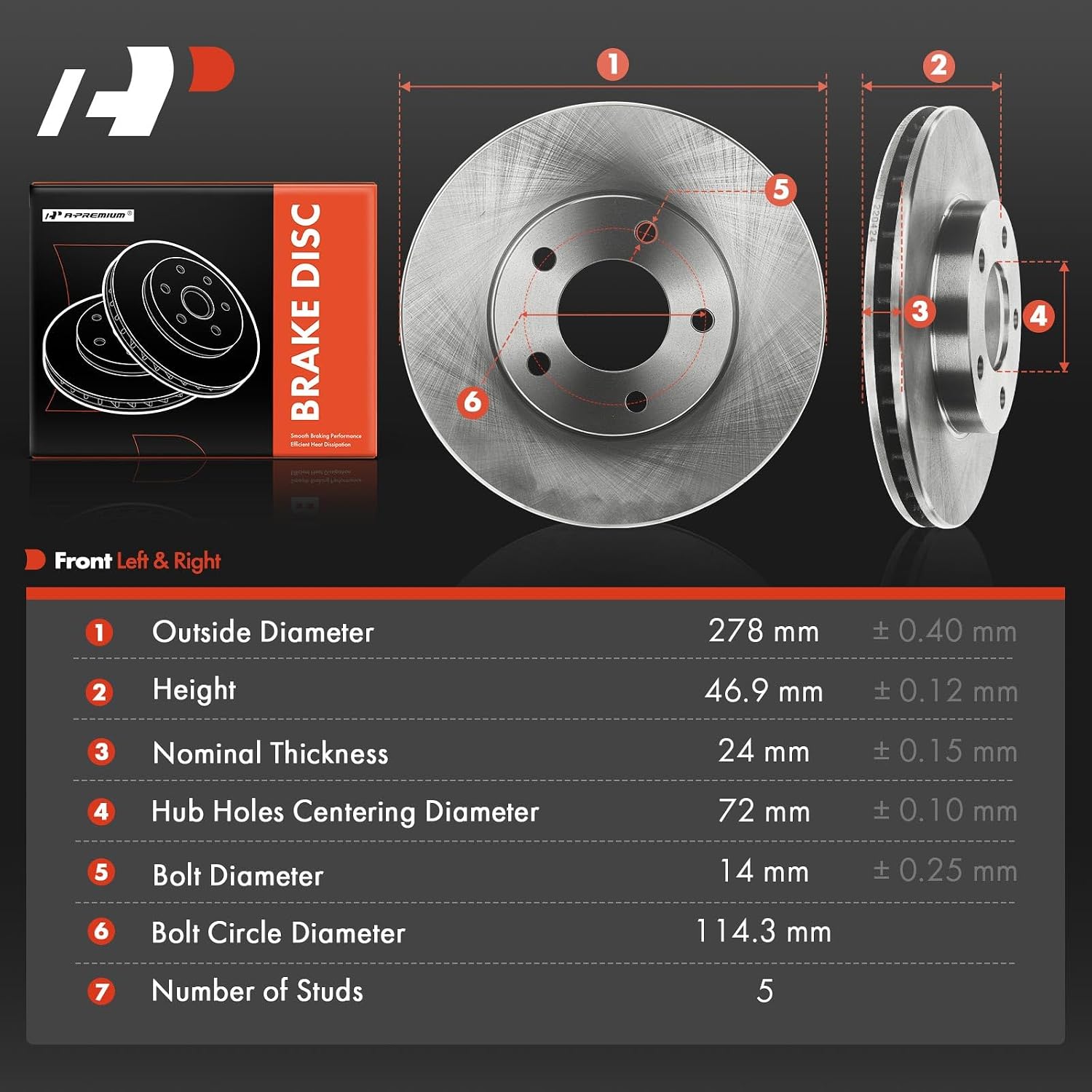 A-Premium 10.94 inch (278mm) Front Vented Disc Brake Rotors Compatible with Select Ford, Mazda and Mercury Models - Escape 2001-2007, Tribute 2001-2006, Mariner 2005-2007, 2-PC Set