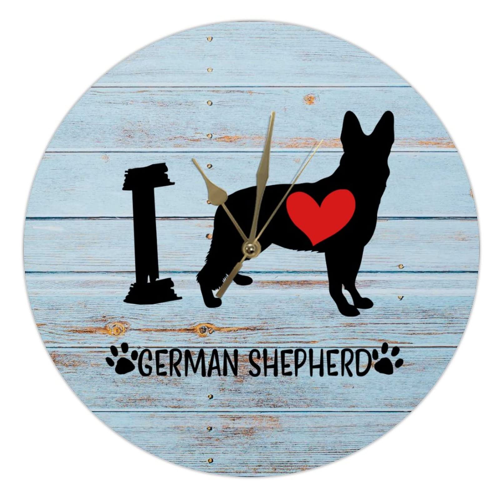 Horloge sans tic-tac I Love Dog 38 cm silencieuse en bois rustique