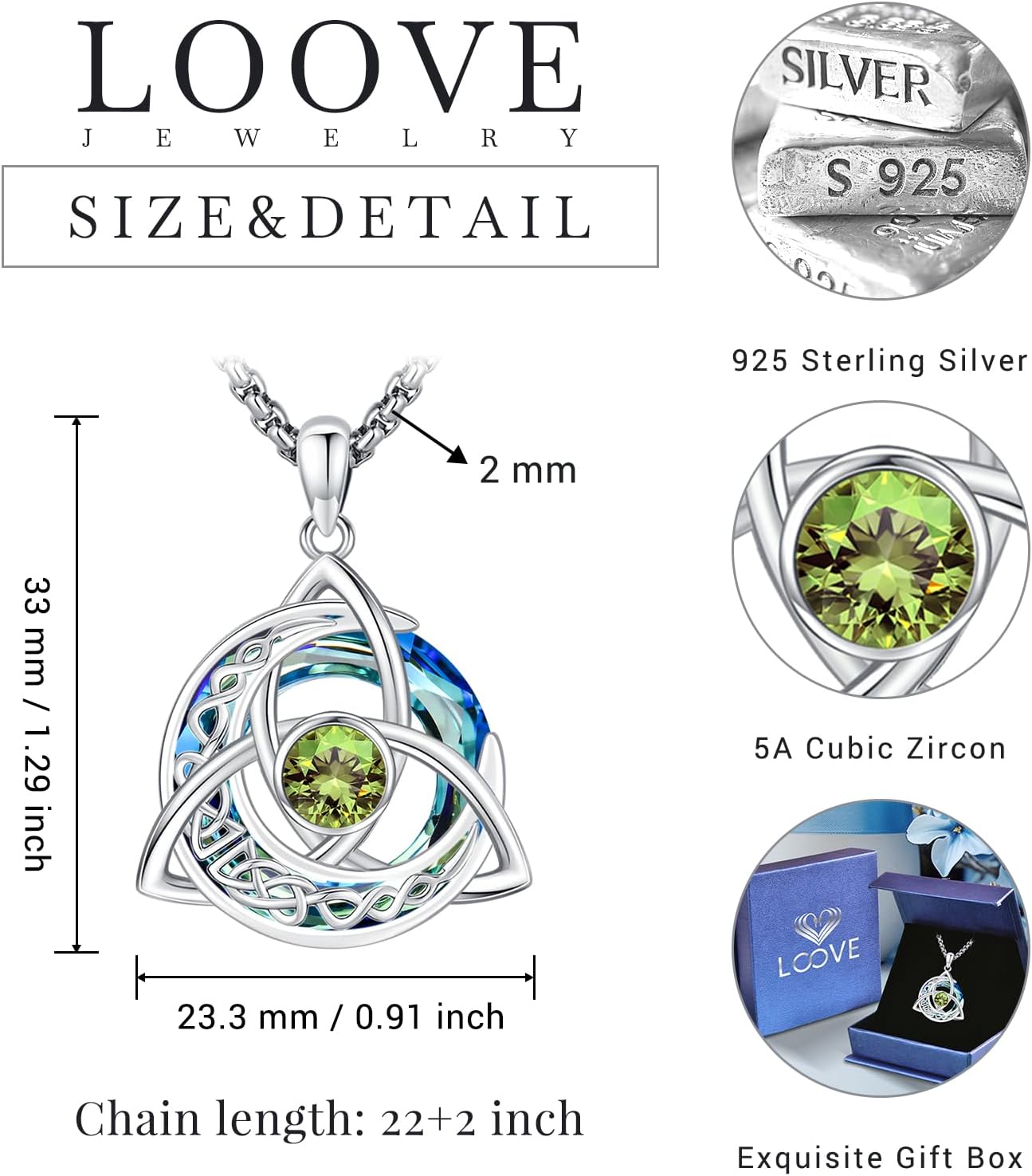 Celtic Birthstone Necklace for Women Sterling Silver Trinity Knot Triquetra Austria Crystal Pendant Birthstone Jewelry Birthday Anniversary Irish Scottish Gifts for Her Girlfriend - Image 4