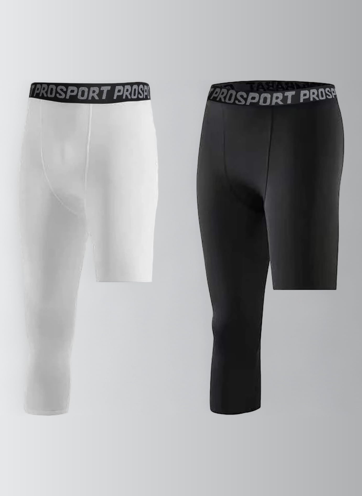 2 Pcs Men's Leggings One Leg Shorts 3/4 Tights Compression Pants for Basketball Sports Underwear Athletics Base Layer Quick-Drying Fabric Protect Leg for Running Gym Cycling