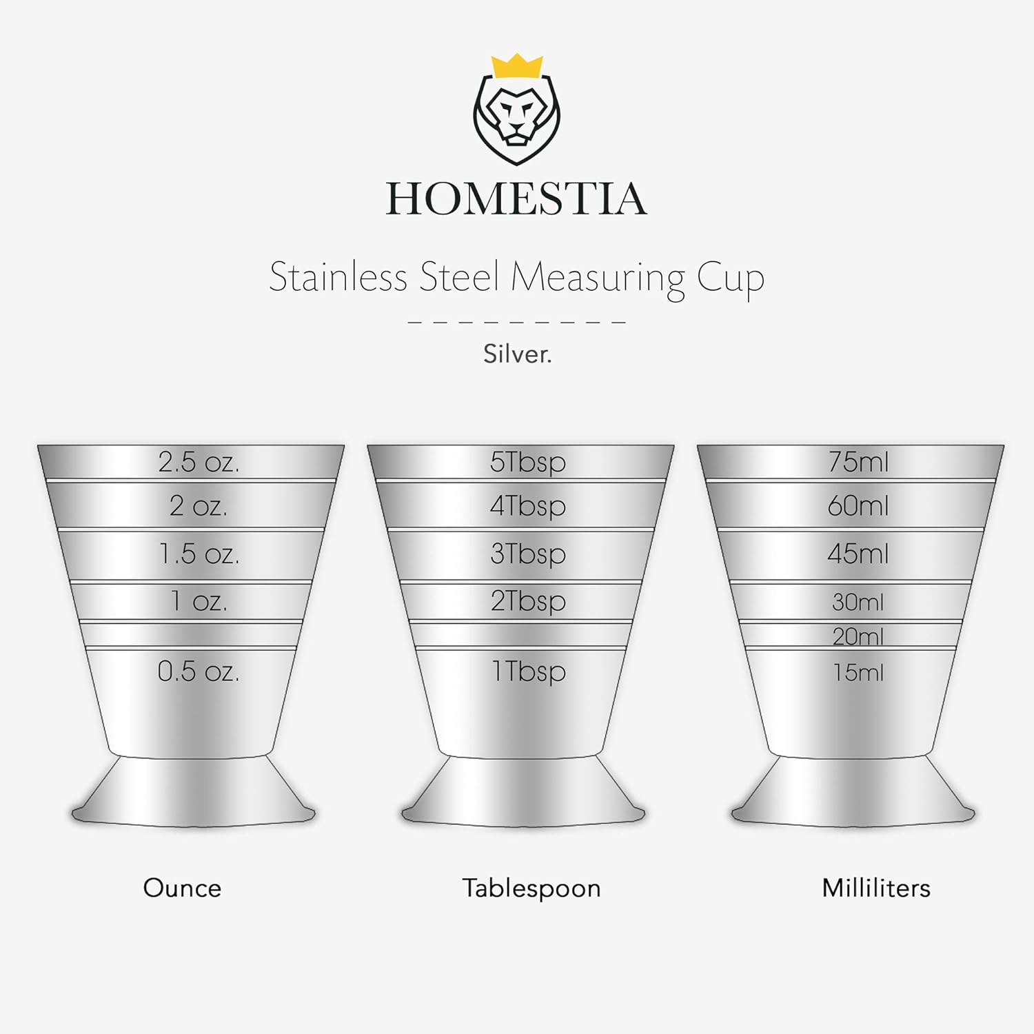 Homestia Stainless Steel Measuring Cup, 2.5 oz, 75 ml, Cocktail Jiggers, Multi-Unit Measure, Cocktail Drinking Measuring Jigger for Bartending Bar (Silver) - Image 9