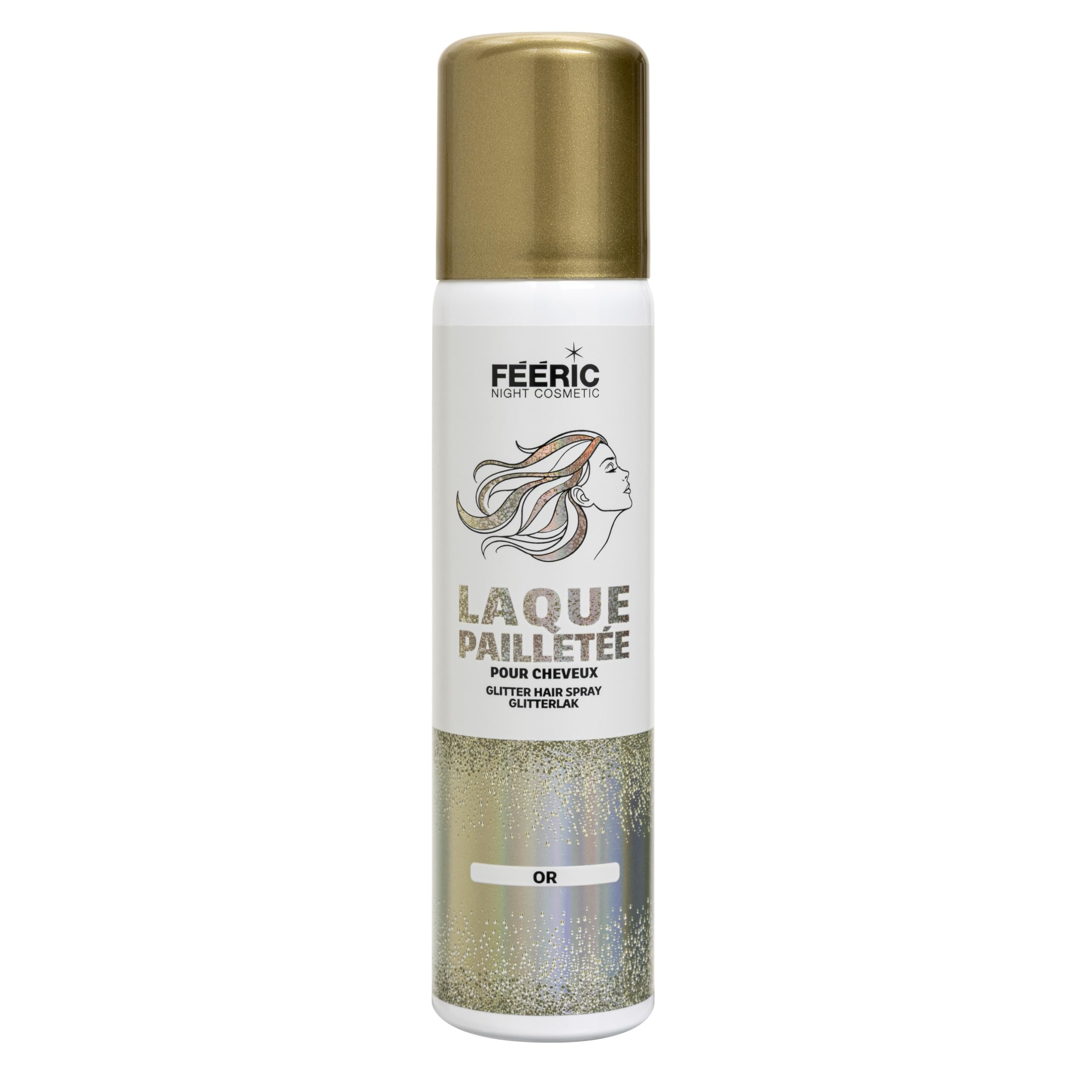 Laque pailletée cheveux or spray paillettes tenue longue