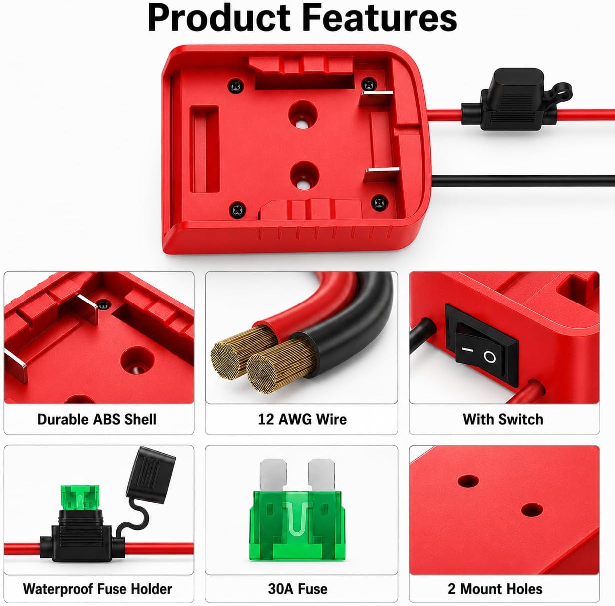 Battery Adapter Compatible with Craftsman 20V MAX Batteries, Power Connector with Fuse Holder & Switch, DIY Power Dock for Ride-On Toys, Robotics, RC Cars & DIY Projects