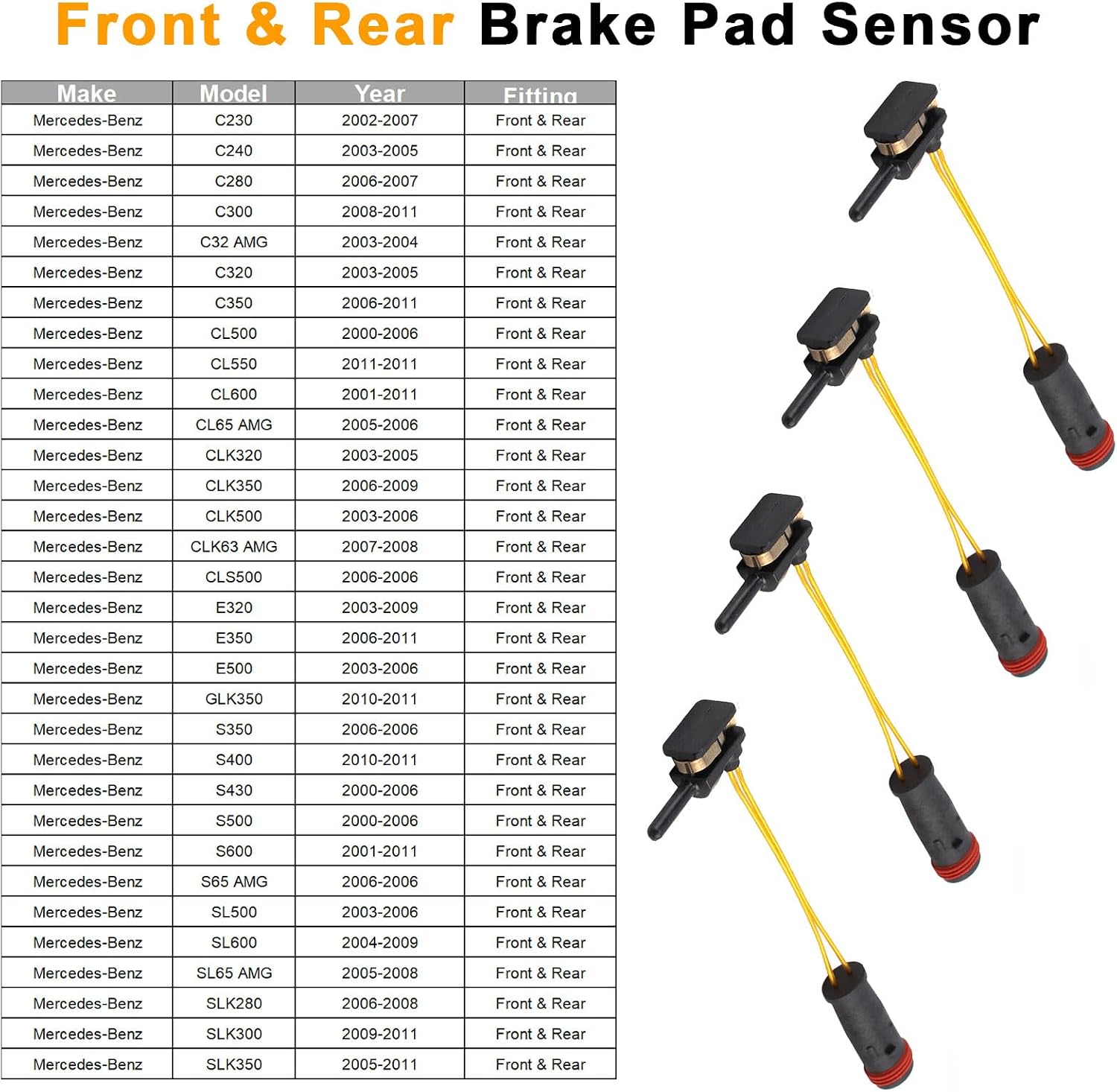 4PCS Brake Pad Wear Sensor Front & Rear Wheels, Compatible for Mercedes-Benz W211 W220 C E S Class CLK SL C230 E320 E350 E500 S430 S500 S600, Replaces# 2115401717