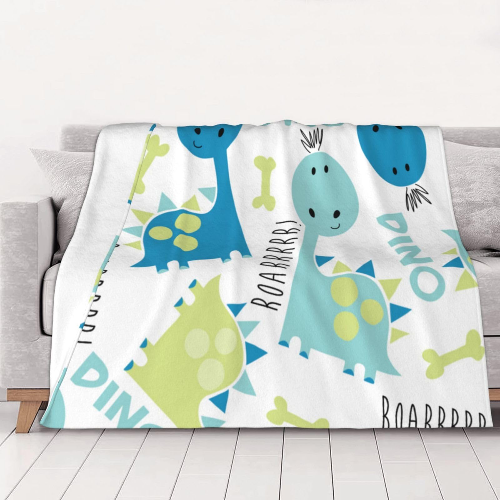 AUBKFELD Cute dinosaur Printed Flannel Blanket 125x100 CM, Soft & Warm Throw Blanket for Sofa/Couch/Bed/Car, Gifts for Audlts Women Men