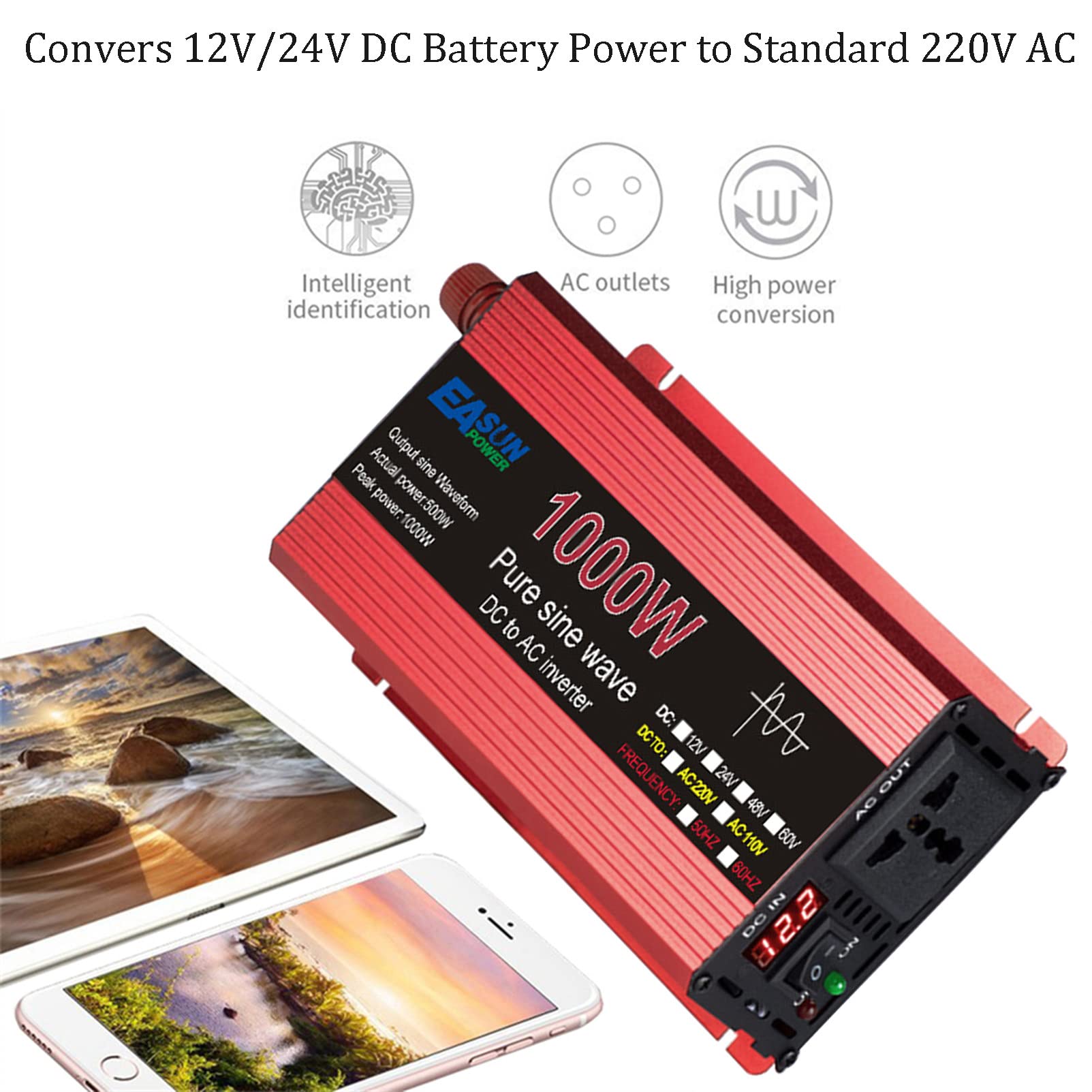 Amazon.co.jp: 車の電力インバーター1000W/1600W/2200W/3000W、DC 12V