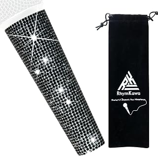 RhymKawa B58 Black Mic Handle Sleeve Compatible with Shure Wired Microphone SM58LC, Beta 58a Cover Replacement, Rhinestones Shining on Tours & TV Shows (Mic NOT Included)