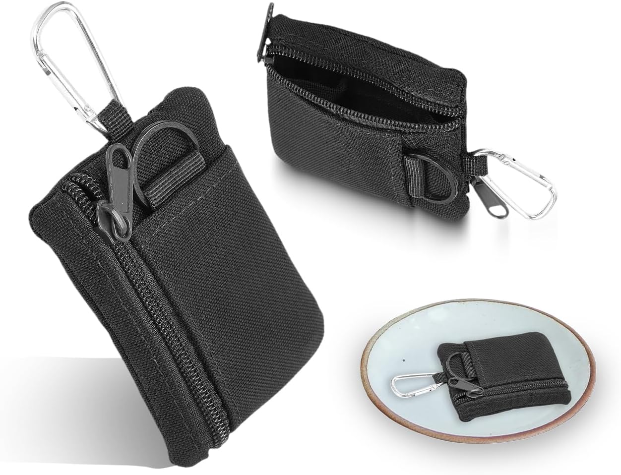 Portfel Męski Mini Portmonaie Outdoor Torba Saszetka przenośny portfel portmonetka torba z karabińczykiem etui na klucze do campingu wędrówek jazdy na rowerze 11 x 9 cm czarny