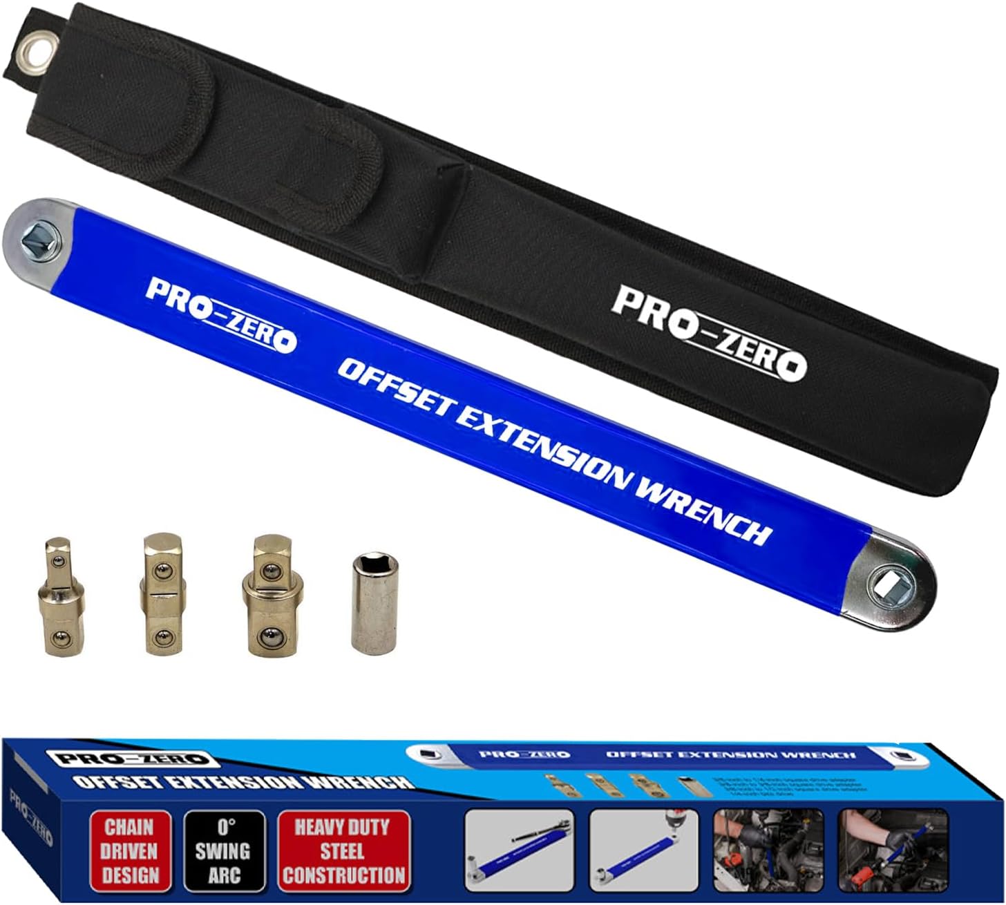 Offset Extension Wrench Set, Impact Ready Ratchet Extender Tool - Zero Degree Stubby Wrench with 1/2'', 1/4'' & 3/8'' Square Drive Adapters - Compact Extension Tool for Car Repair & Tight Spaces