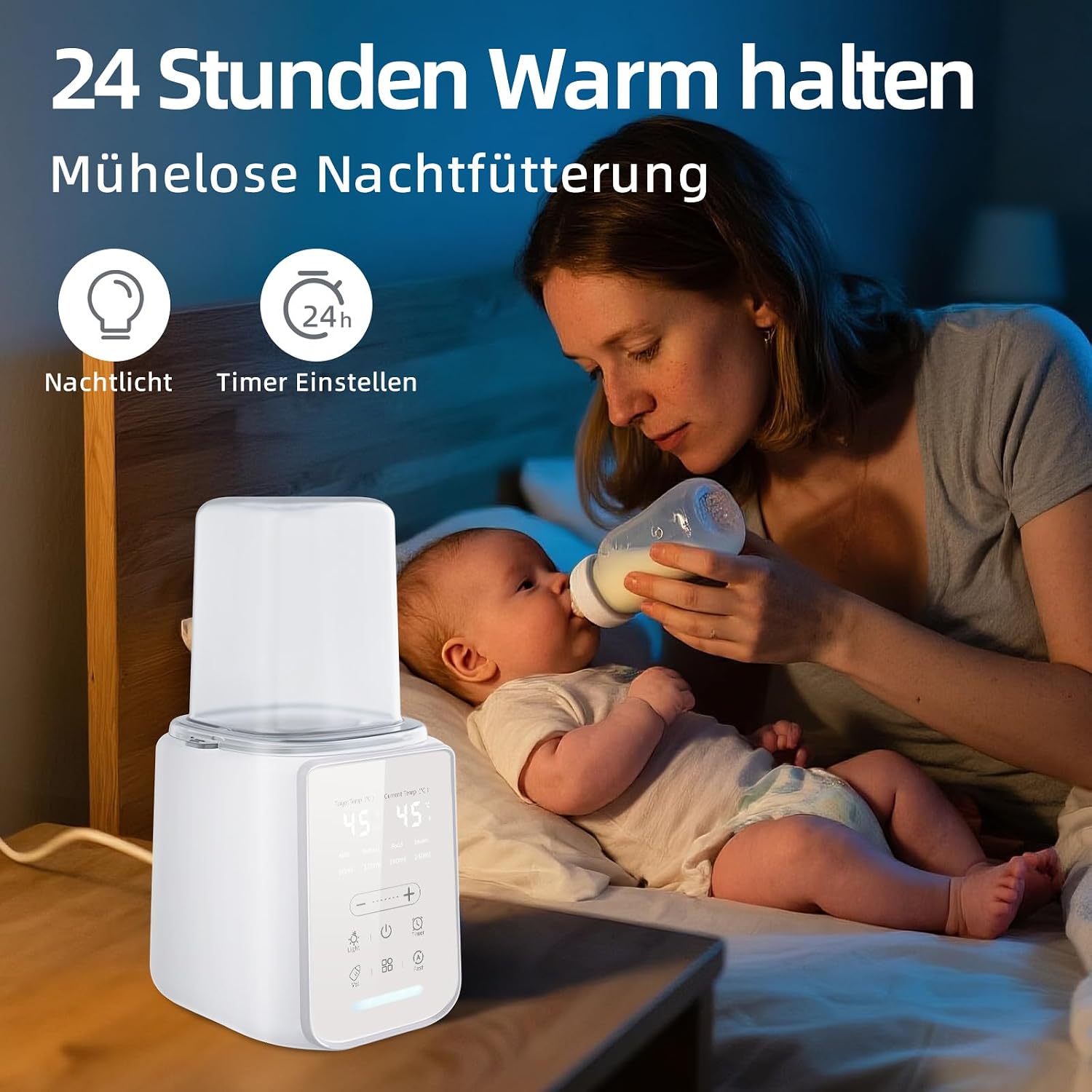 Snomd bottle warmer with night light for effortless night feeding