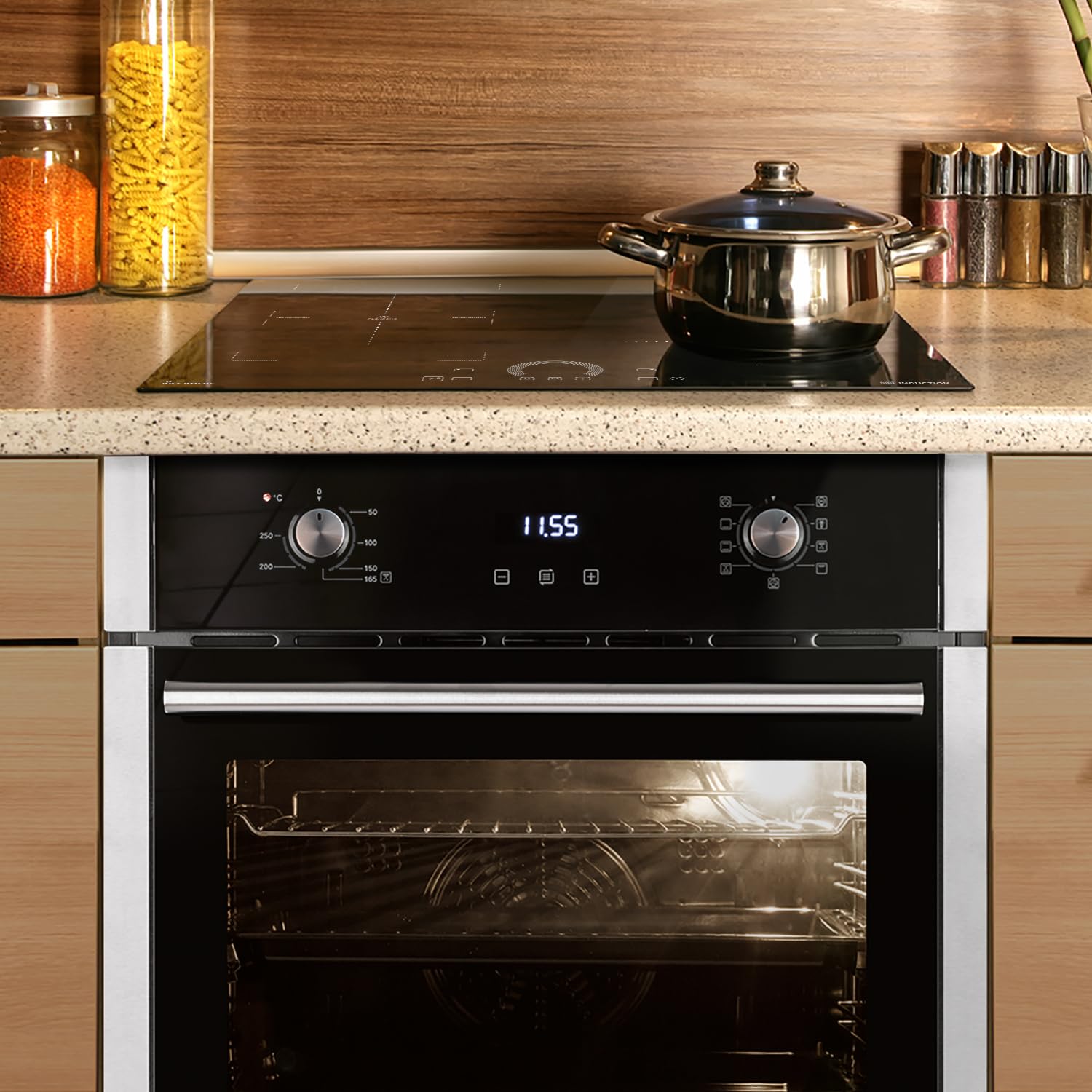 Herdset: 60cm Einbaubackofen EB8010ED + 60cm Induktionskochfeld IH85901FZ | Grill | Umluft | Heißluft | Teleskopauszüge | Automatik-Timer | 2-fach Wärmeschutzverglasung | SET8010IH592FZ