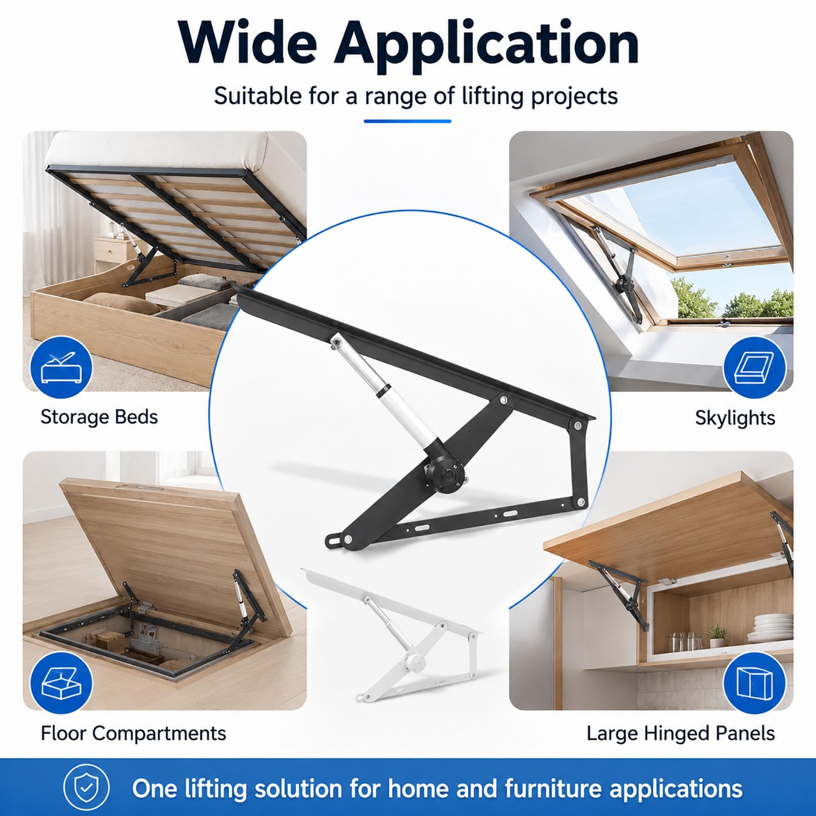Mecanismo Elevador Eléctrico para Cama con Mando A Distancia, Par De Soportes De Acero 6000 N para Canapé Abatible, Tragaluces Y Trampillas, Negro/Blanco, 0,8/1,1/1,5 M Black 1.5m