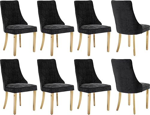 Miniatura 46 de Mid-Century - Juego de 2 sillas de comedor modernas, tapizadas de tela con canal copetudo, Sillas de Comedor con patas curvadas de madera maciza, 05