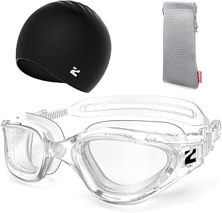 ZIONOR Swim Goggles Adult, G1 Air Unisex No Leak Anti-Fog with Swim Cap | UV400 Protection, Wide Panoramic View, Soft Silicone Gasket
