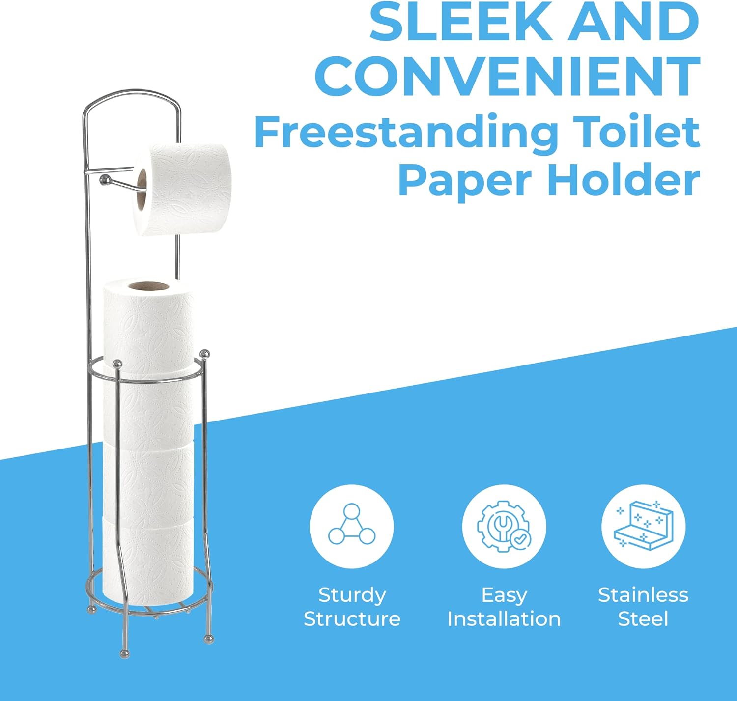 Blue Canyon Stainless Steel Toilet Roll Holder Chrome Free Standing Toilet Paper Holder with Storage, Toilet Paper Storage, Toilet Paper Roll Holder, Toilet Roll Storage, Toilet Paper Organizer