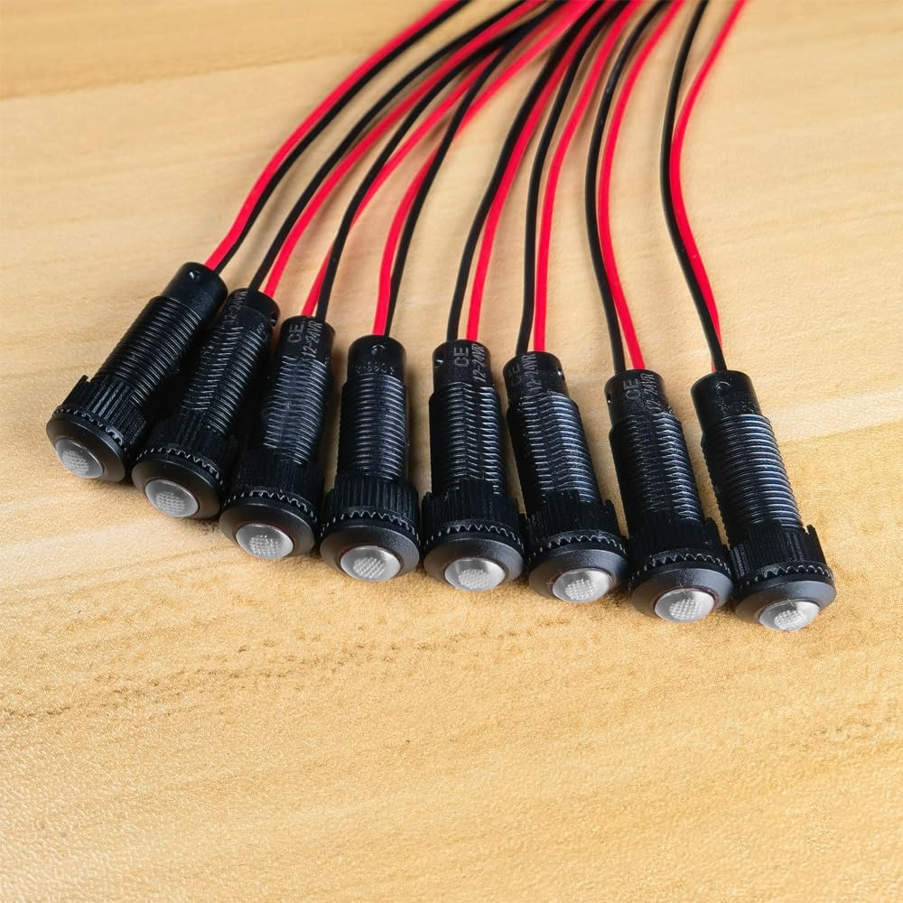 Gebildet 8pcs White LED Indicator Pilot Light AC/DC 12-24V Mounting Hole Size 8mm(Flame Retardant Plastic Shell) image 3