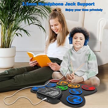 Electric Drum Kit - CNAPXAIA Portable Kids Drum Set with Build-in Stereo Speakers, 9 Pad Silicone Electronic Drum Machine Musical Instrument Gifts for Birthday Christmas