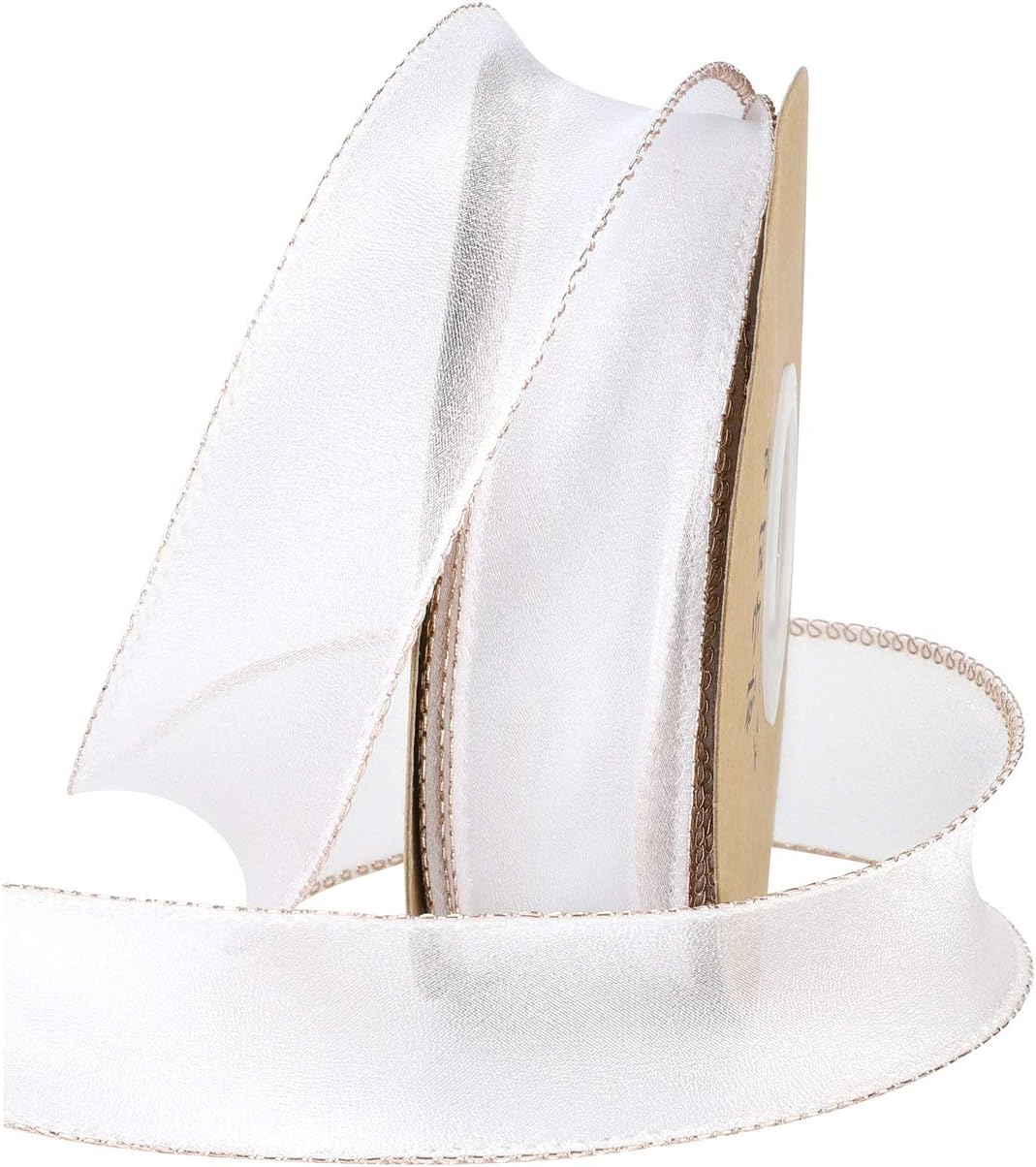 White Organza Ribbon for Gift Bouquet Wrapping Sheer Curly Ribbon with Wire Edged Decorative DIY Crafts Wrap Ribbon for Mother’s Day Birthday Wedding Party Valentine’s Day Flower Cake 40mm x 8 Meter