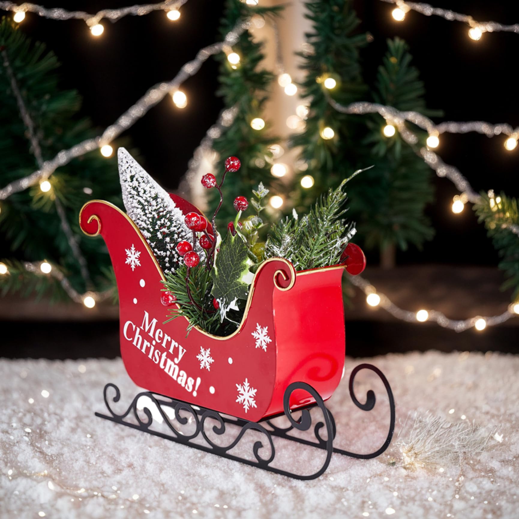 Ornamenti Natalizi Personalizzati Ornamenti Natalizi con Slitta Luminosa con Piante Artificiali Incantevole centrotavola Wi