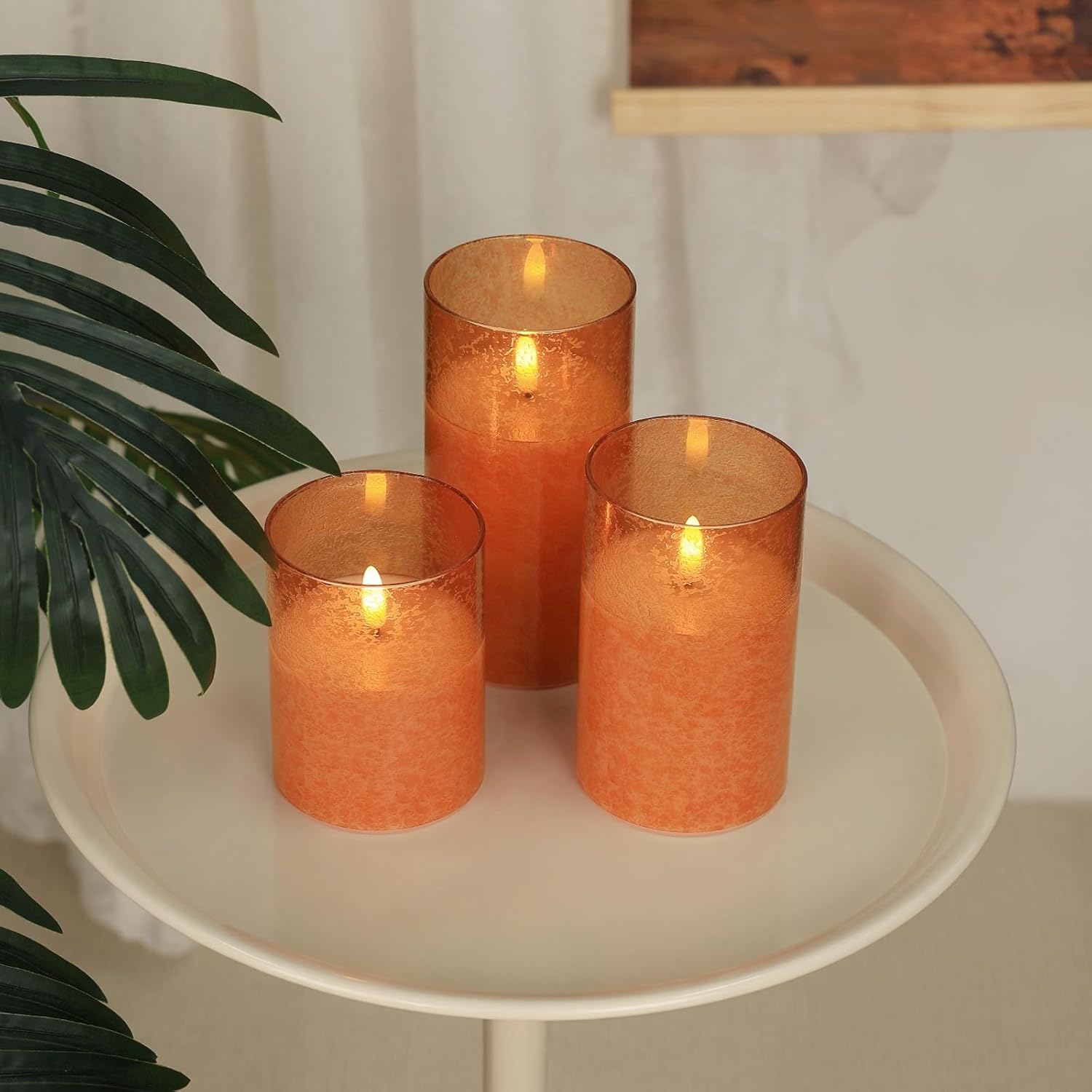 Flameless Candles with Remote, 3D Wick Realistic LED Candles Flickering, Real Wax in Glass Orange Fake Candles for Wedding Party Festival Home Decor Gifts