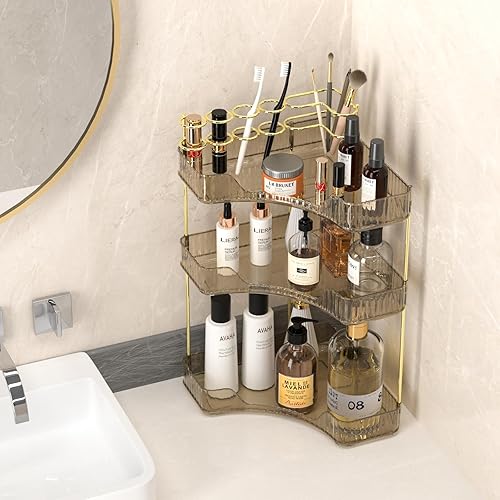 Miniatura 3 de Organizador de maquillaje de esquina para baño, organizador de perfumes, cuidado de la piel, estante de almacenamiento para tocador, encimera