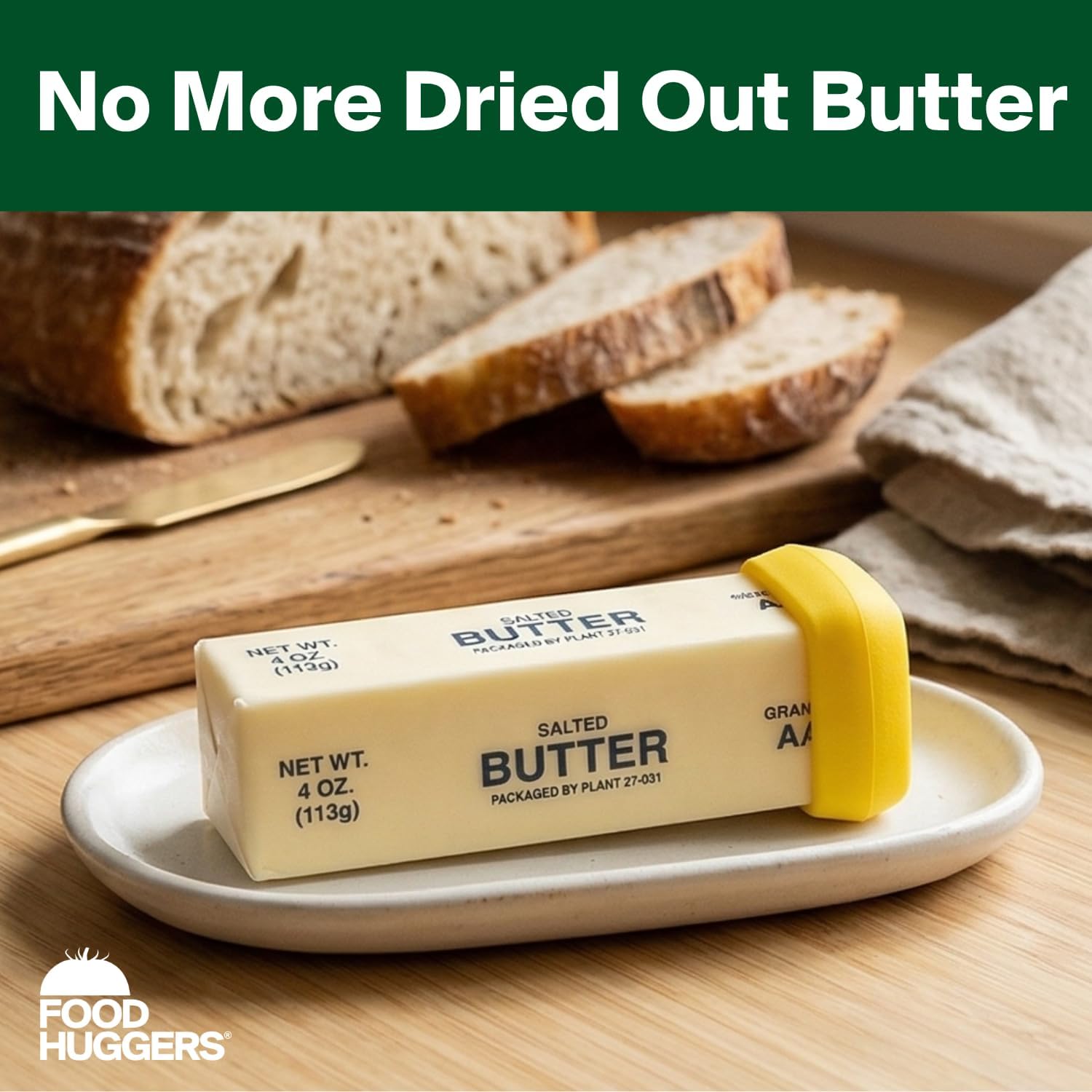 Food Huggers Butter Hugger | Patented Silicone Butter Dish & Butter Keeper Cover | BPA Free | Plastic Free Food Storage | Dishwasher Safe | Keeps Butter Fresh