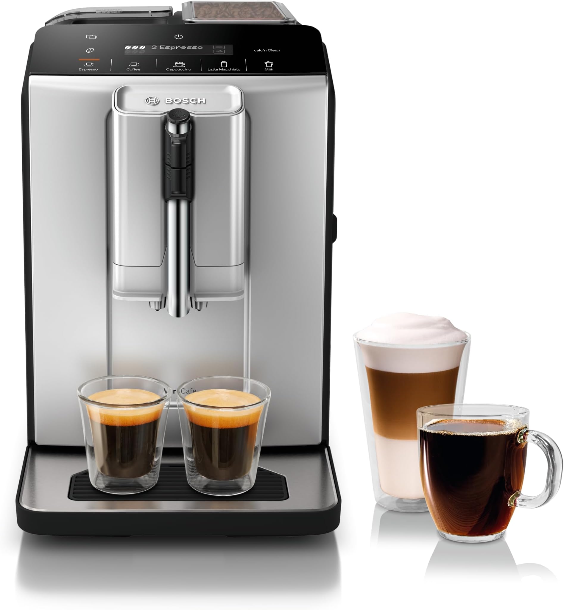 Fully Automatic Coffee and Espresso Machine - One-Touch Drinks, Barista Style, Double Cup Super Coffee Maker - Large Bean Capacity - Easy Clean, Maintenance - Silver- TIU20307