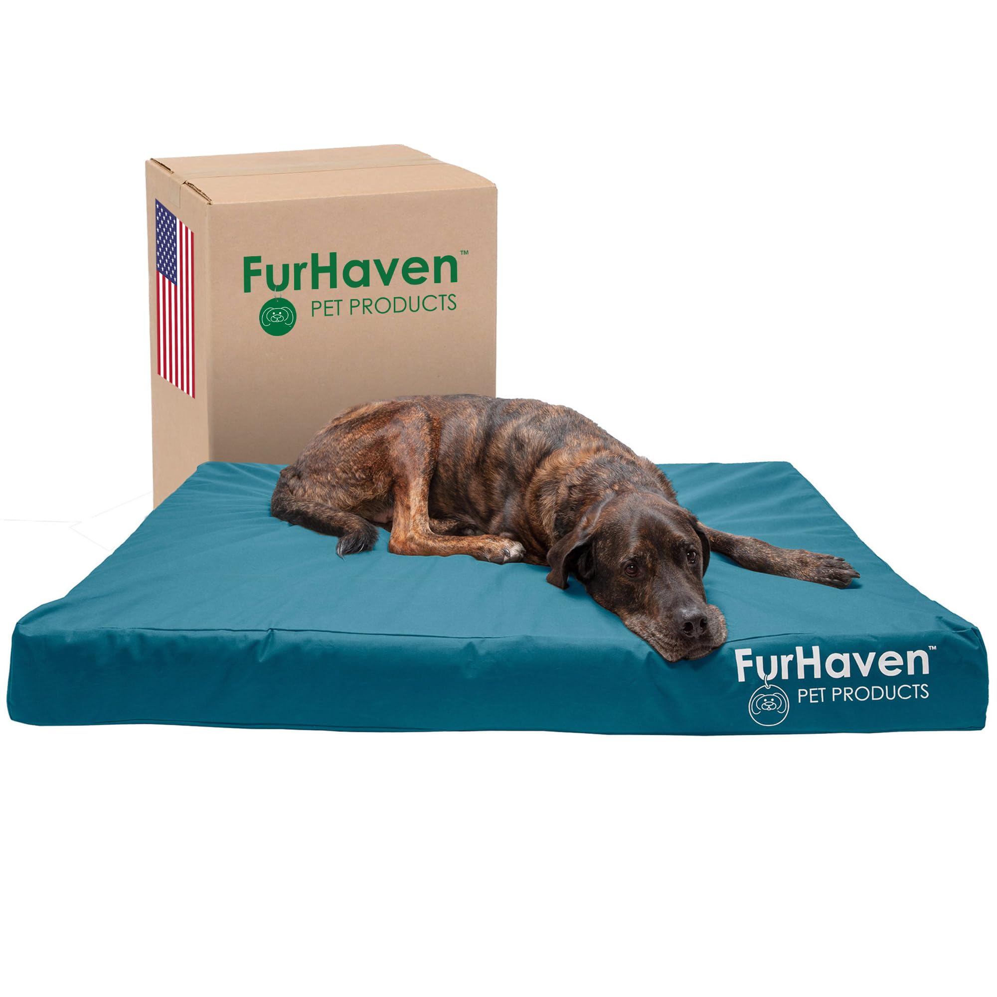Furhaven Water-Resistant Memory Foam Dog Bed for Large Dogs, Deep Lagoon, Jumbo Plus/XXL, 53"L x 40"W x 5"Th