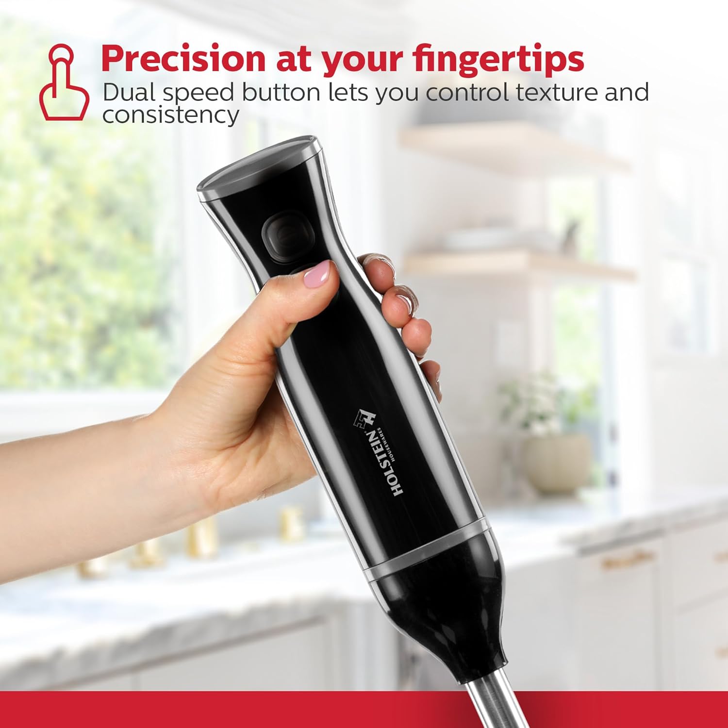 Holstein Housewares Immersion Hand Blender, Black/Stainless Steel - Easy to Mixes Soups, Batters, Drinks, and More