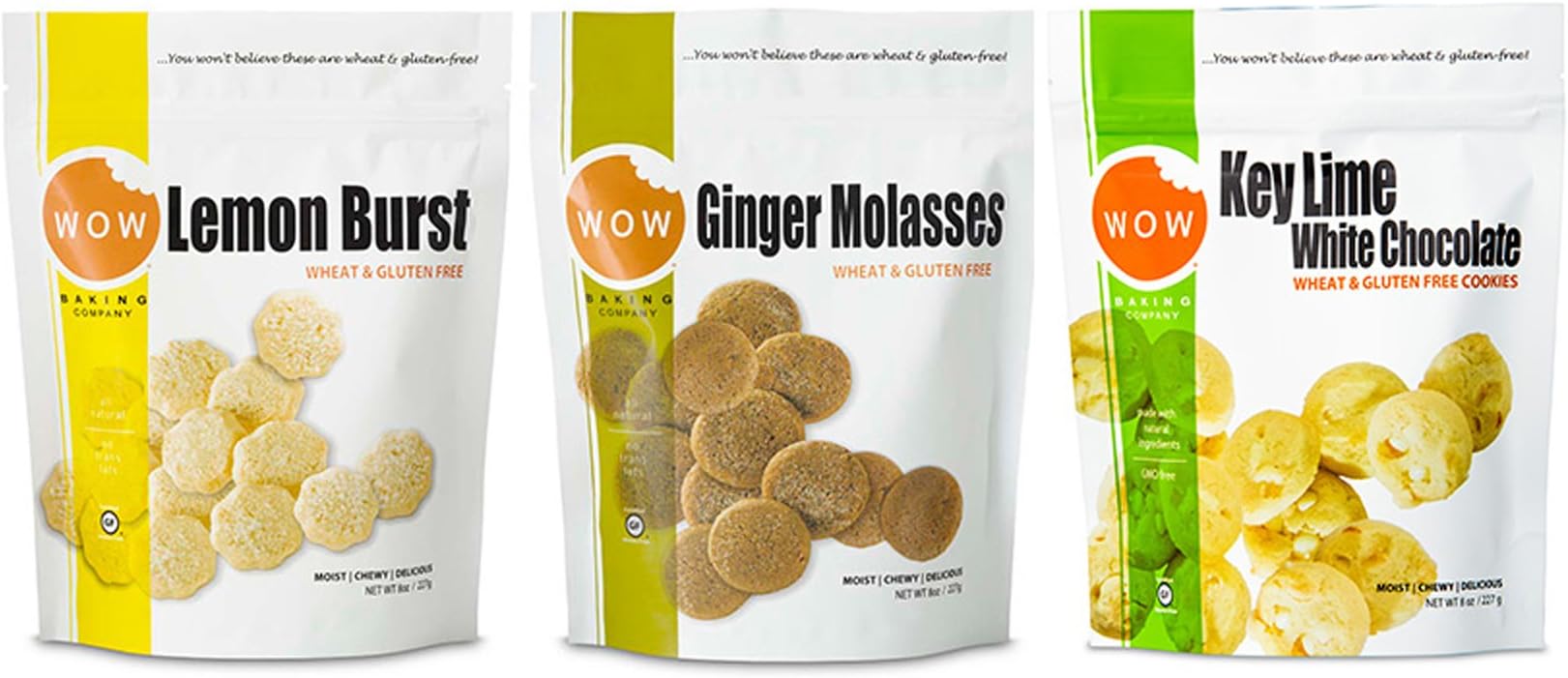 WOW Baking CompanyCookies, Lemon Burst, Ginger Molasses, Key Lime White Chocolate, 8-Ounce (Variety Bundle Pack of 3)