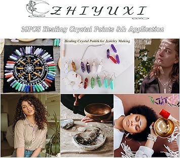 ZHIYUXI Amethyst Crystal Wands Amethyst Stone Purple Crystal Gemstones Crystals Bulk Set Healing Stones for Meditation, Reiki Therapy, Home Decor, Gifts for Spiritual Wellness 10 Pcs
