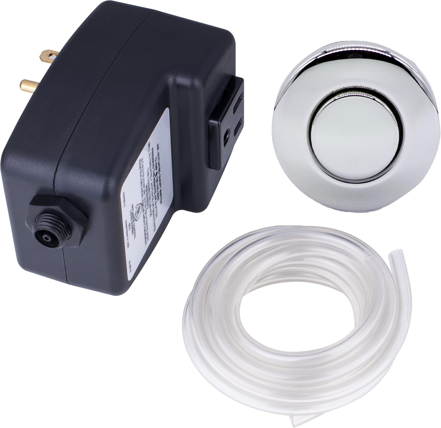 20-MSAS-65 Single Outlet Garbage Disposal Air Switch, Kitchen Sink Top On and Off Kit for Waste Disposers, Includes Button, Tubing, 120V Power Module, and Hardware, Chrome