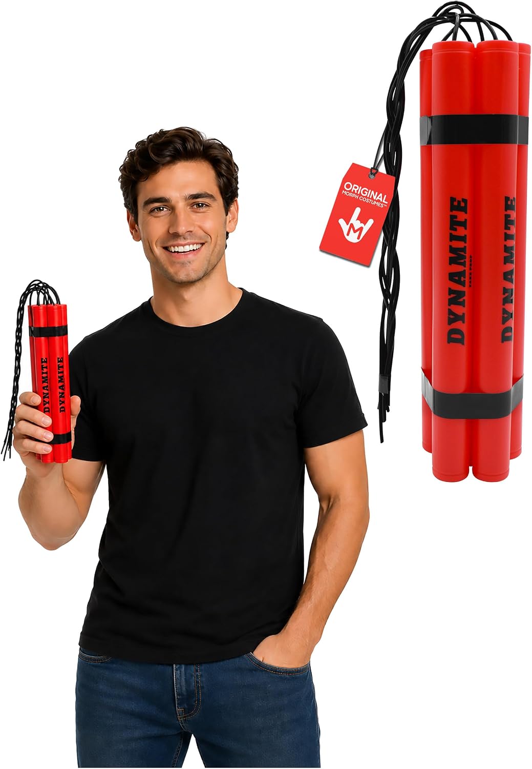 Morph Adult Fake Dynamite Red TNT 6 Stick Bundle Plastic Prank Pretend Explosive Bomb Pack Film Costume Prop