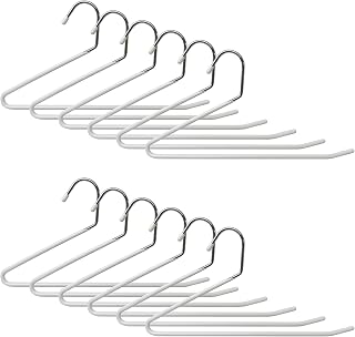 Relaxdays Hosenbügel 12er Set Juego de 12 Perchas Antideslizantes en Forma de S para Colgar Pantalones, ahorran Espacio, Metal, Color Plateado y Blanco, Hierro, plástico