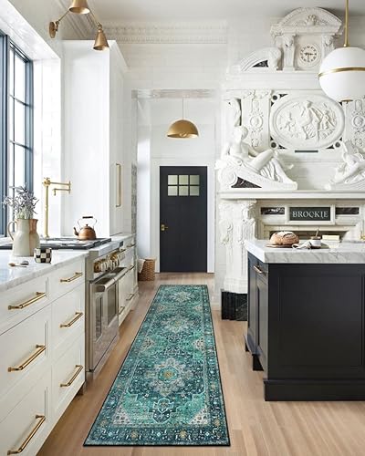 Vista 241 de Moynesa Alfombra de pasillo ultrafina lavable, vintage, de 2 pies 6 x 8 pulgadas, antideslizante, resistente a las manchas, resistente a