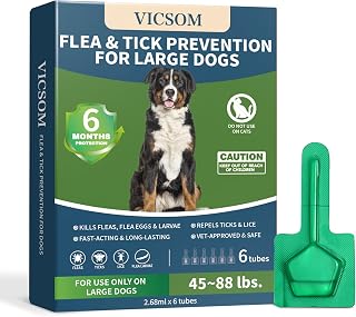 VICSOM Flea & Tick Prevention for Large Dogs 45-88 lbs: 6-Month Waterproof Topical Treatment Kills Fleas, Ticks, Mosquitoes Fast