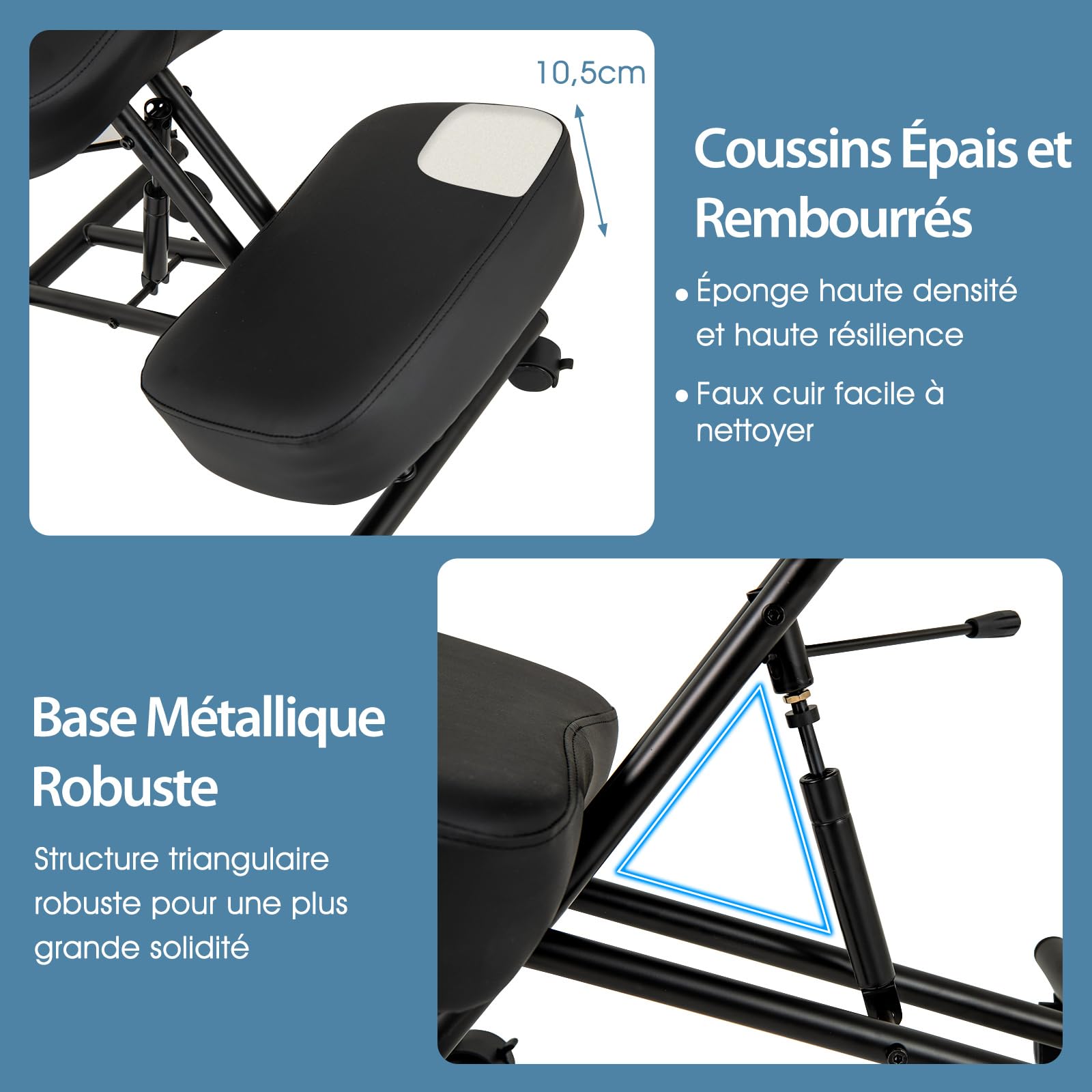 COSTWAY Chaise à Genoux Ergonomique avec Dossier, Siege Assis Genoux Réglable, Tabouret Bureau Orthopédique avec Roues Universelles Verrouillables, Correcteur de Posture Confortable, Noir