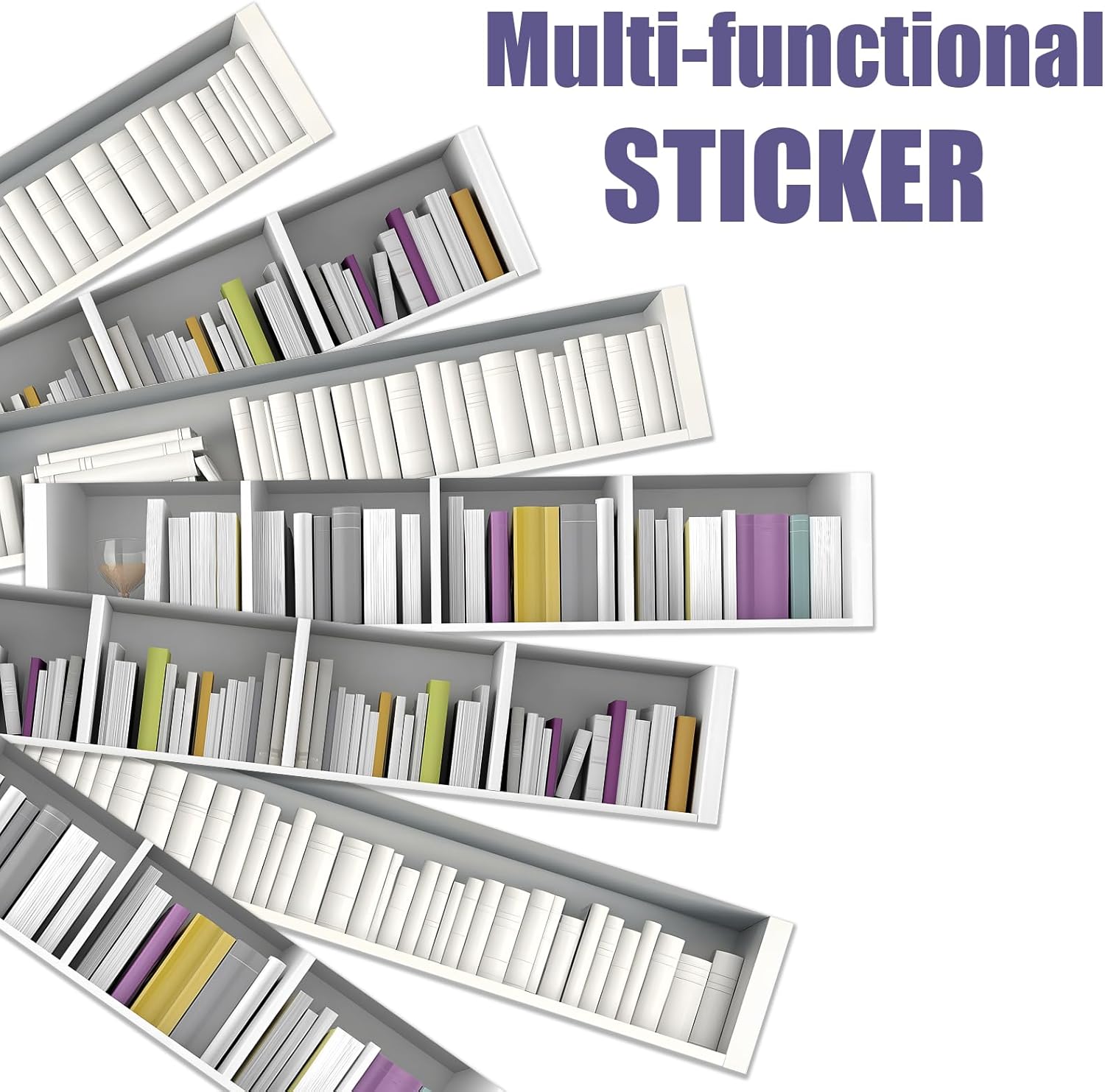 PLIGREAT 15 Strips 3D Bookshelf Stair Riser Decals, Peel and Stick Stair Stickers for Steps 7.1"x39" Self-Adhesive Vinyl Modern Staircase Murals Decor for Home Hotel, White