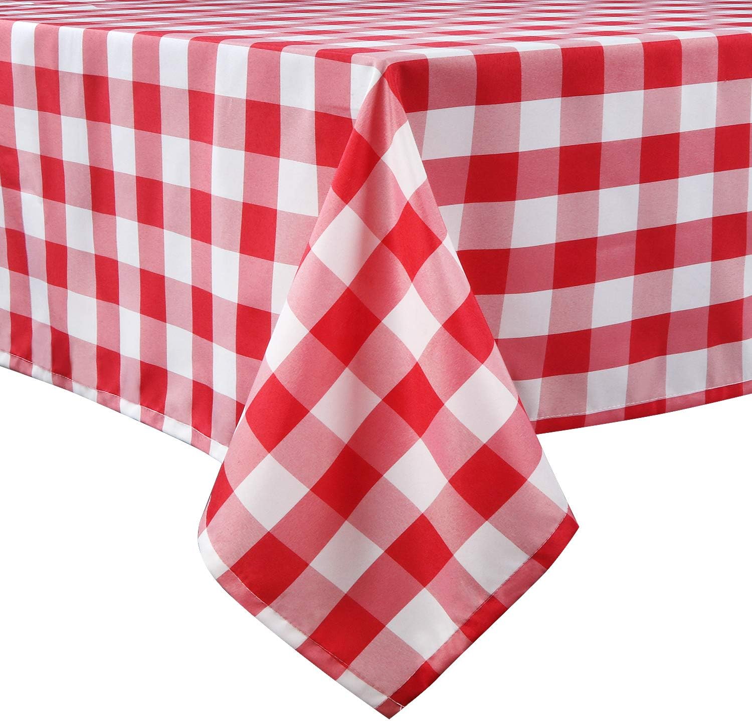 LEEVAN Buffalo Plaid Tablecloth Rectangle Stain Resistant, Spillproof and Washable Polyester Table Cover Checkered Gingham Table Cloth for Kitchen Dinner Farmhouse Red and White - 60x102 Inch