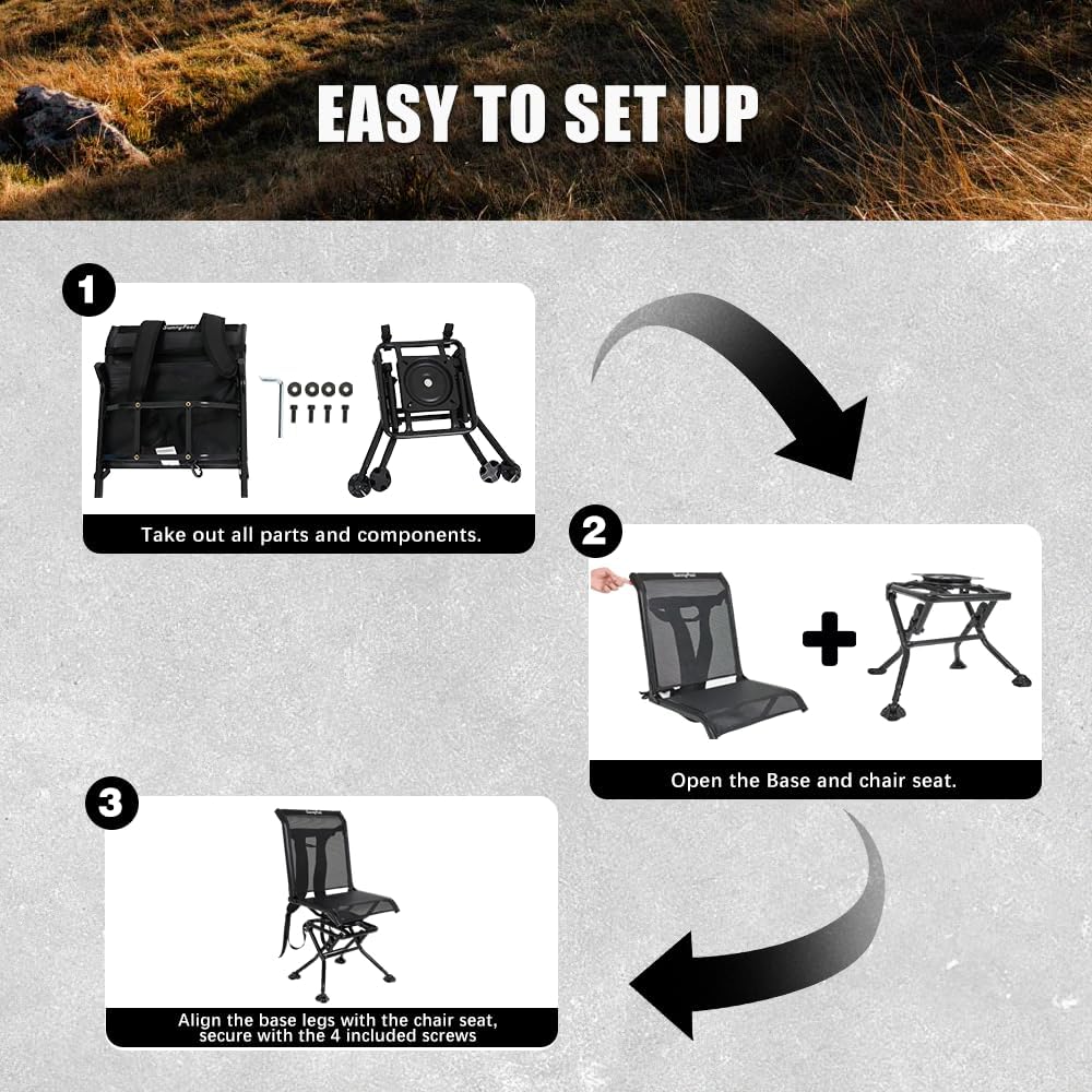 SUNNYFEEL Hunting Chair, 360° Silent Swivel Hunting Chair, Portable Hunting Blind Chair with Backpack Carry Straps, Stable Folding Portable Hunting Seat for Deer & Turkey Hunting