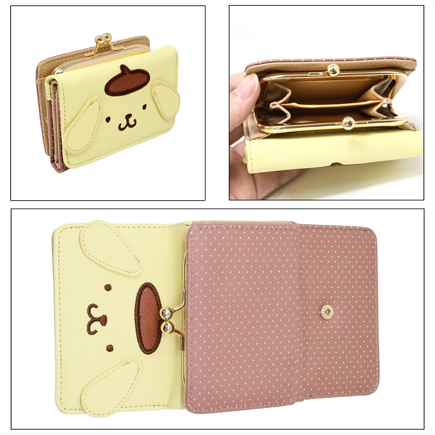 Honbay Fashion Cute Cartoon Wallet, Small Wallet, Women Ladies Short Wallet, PU Leather Tri-fold Wallet, Money Bag, Coin Cash Cards Pouch, Kiss Lock Change Purse Clutch Purse (Yellow)