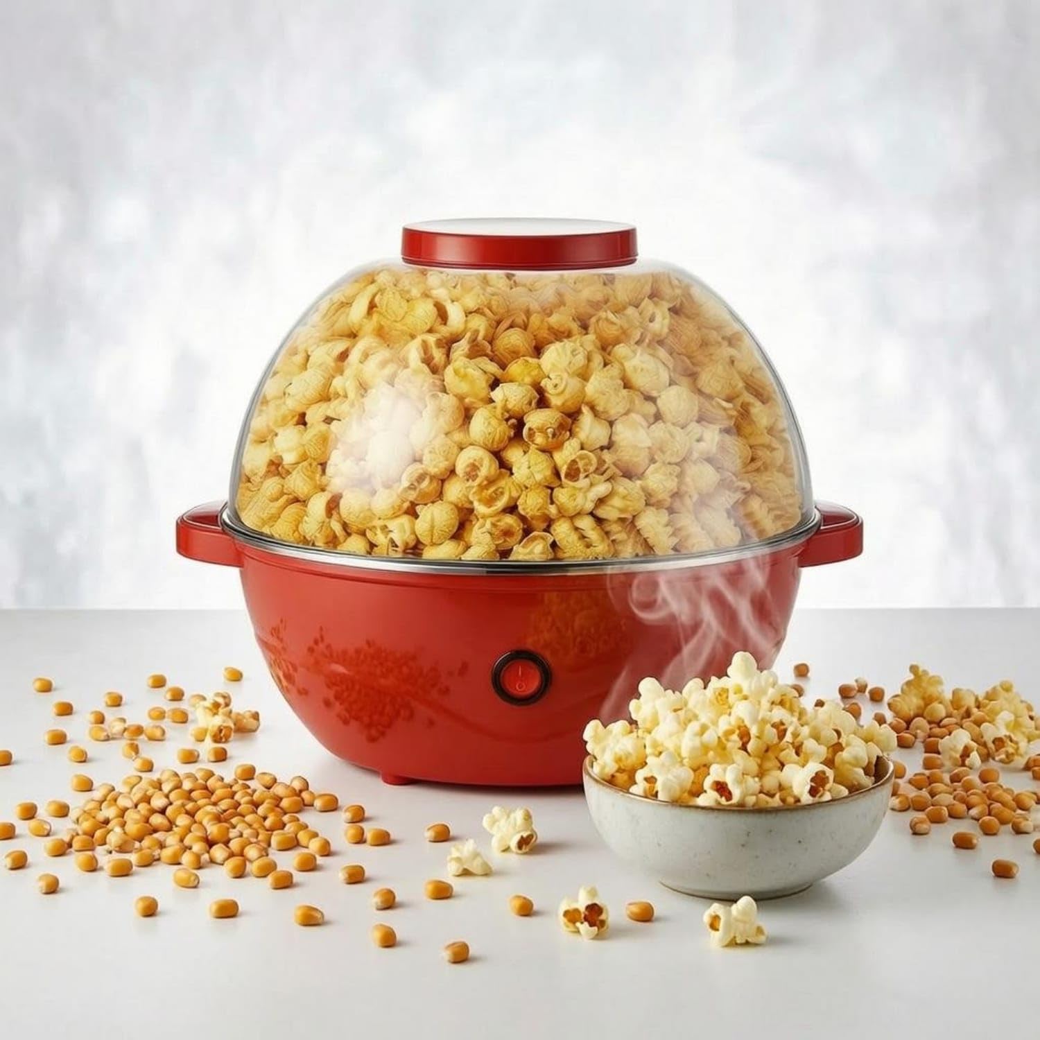 Glossy Finish Electric Popcorn Maker Clear Cover Domed | Glossy Finish Electric Popcorn Maker Clear Cover Domed Non-Stick Kitchen Appliance 500W Light Blue Us Plug 110V-image-48