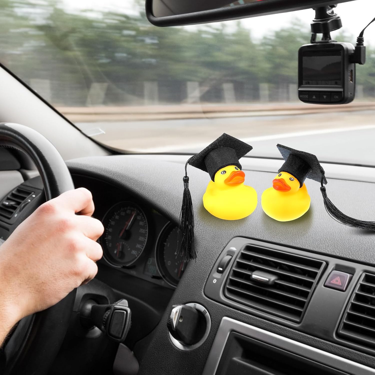 Lenwen 24 Pcs Graduation Rubber Ducks with Grad Cap Mini Rubber Duckies Gifts Bulk for Graduation Party Favors Decoration (Black Grad Hat)
